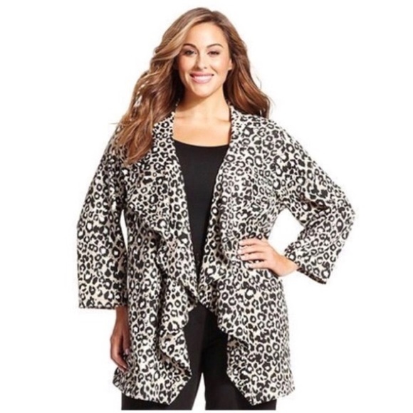 NWOT Calvin Klein Leopard Print Ponte Swing Knit Jacket Coat Blazer Cardigan 14 - Picture 1 of 7